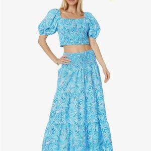 Lilly Pulitzer Aston Maxi Blue and White Tiered Maxi Skirt for Resort Wear
